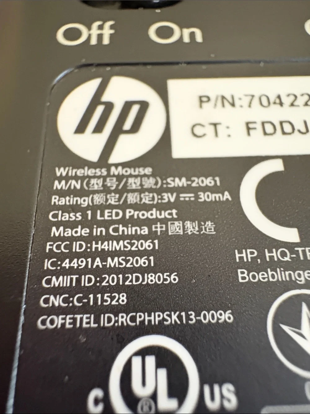 HP wireless optical mouse HP SM2061 -No USB
